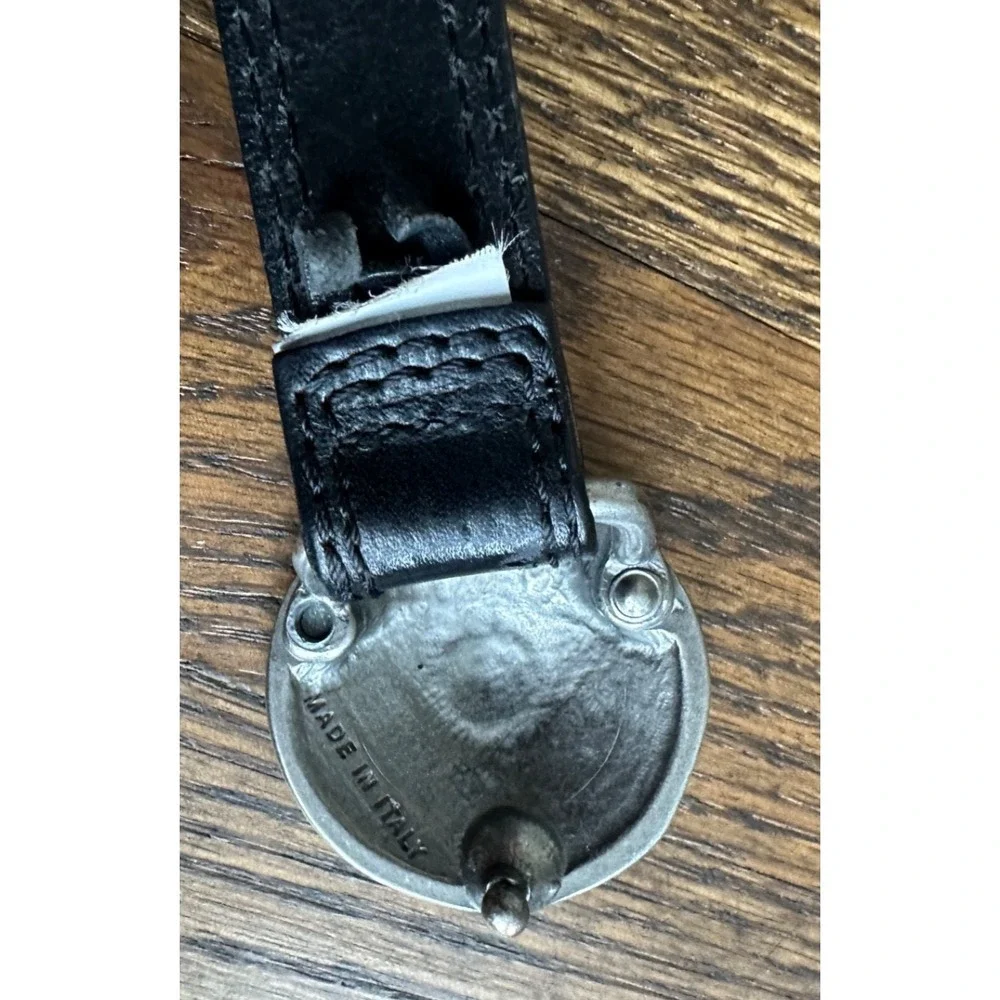 Eddie Bauer Vintage Black Italian Leather Belt Silver Filigree Buckle Boho M
